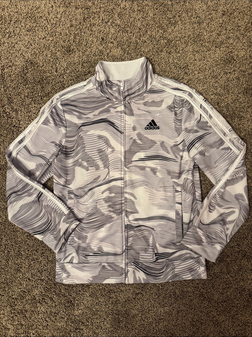 adidas White and Light Gray Abstract Pattern Track Jacket